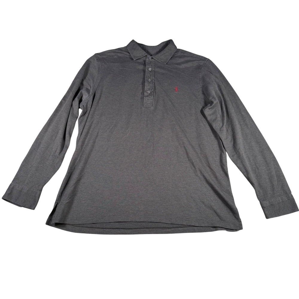 Polo Ralph Lauren Polo Shirt Men XL Gray Long Sleeve Cotton Jersey Red Pony